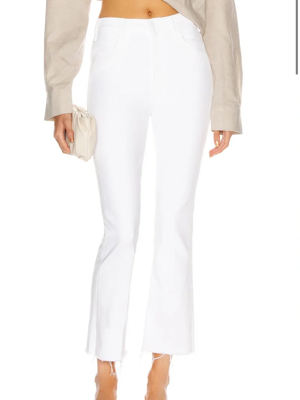 Mother Cropped White Hustler Ankle Fray High-Rise - Picture 1 of 9